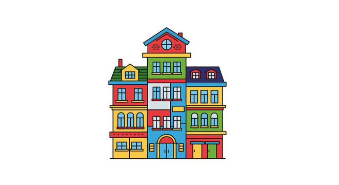 Colorful multi-story residential apartment building.