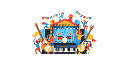 Fototapeta premium Colorful musicians playing various instruments.