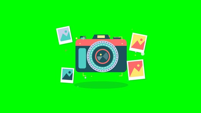 Animated camera and photo pictures on green screen