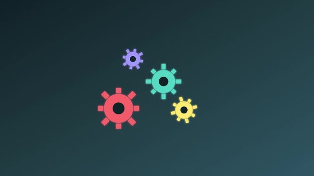 Colorful rotating gears animation, minimalist business concept for teamwork and process efficiency cogs