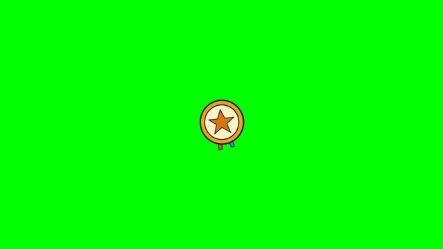 Animated spinning star emblem on a vibrant green screen background.