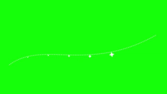 Animated white dotted path line with sparkle effect on green screen animation trajectory