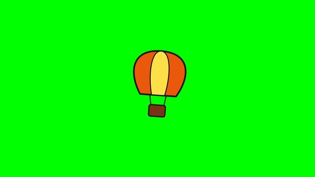 Hand Drawn Animation of a Colorful Hot Air Balloon Floating on Green Screen.