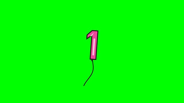 Pink Number One Balloon Floating Animation on Green Screen Background.