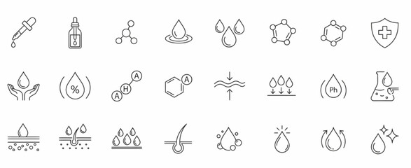 Fototapeta premium Skincare and dermatology line icon set for cosmetic and beauty product packaging