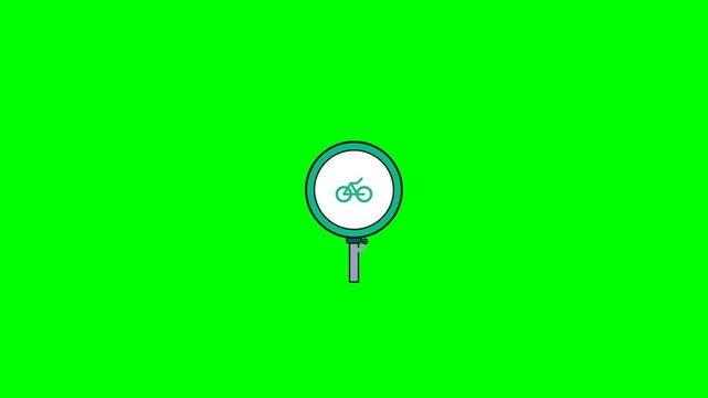 Animated Bicycle Traffic Sign Icon on Green Screen Background.