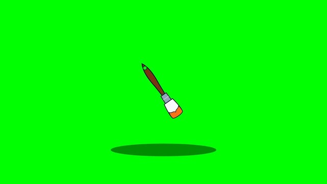 Animated Cartoon Paintbrush Floating on Green Screen Background.