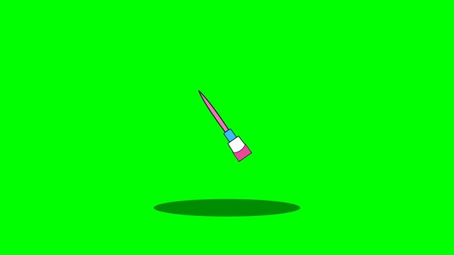 Animated Paintbrush Floating with Shadow on Green Screen Background.