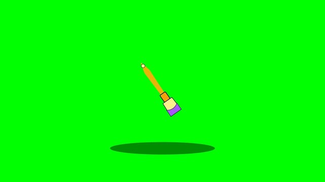 Animated Paintbrush Floating and Rotating on Green Screen Background.