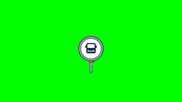Animated Bus Stop Road Sign Icon on Green Screen Background.