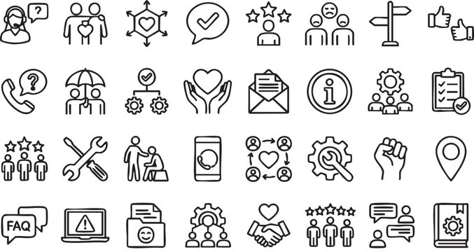 Set of customer service and support line icons