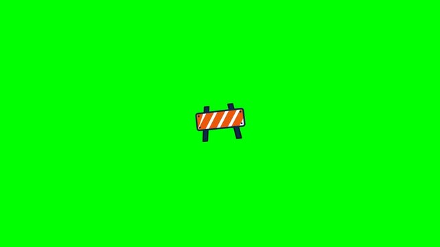 Animated Road Construction Barrier Icon on Green Screen Background.