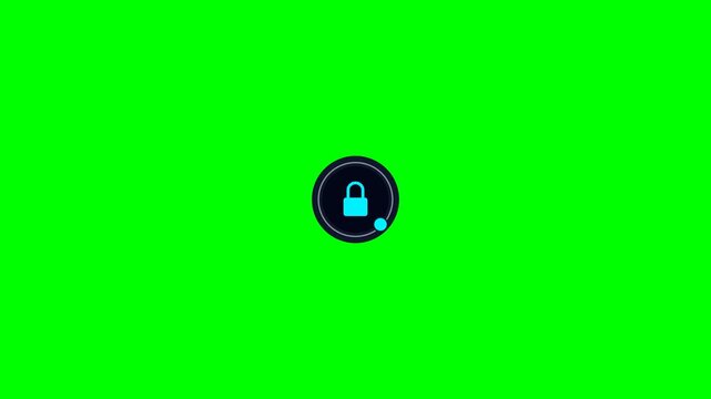 Animated Digital Padlock Icon with Green Screen Background.