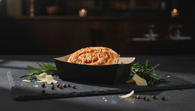 Gourmet pizza swirl in elegant dark packaging