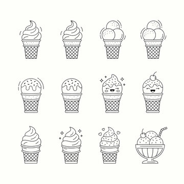 Conjunto de varios conos de helado y helados