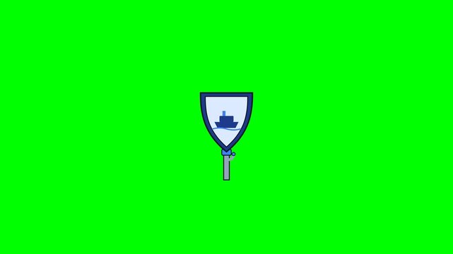 Animated Shield Icon with Ship Symbol on Green Screen Background.