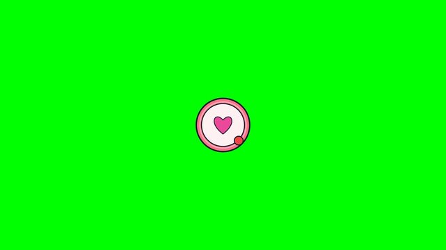Animated Pink Heart Icon with Notification Badge on Green Screen Background.