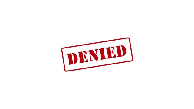 "Denied" stamp animation and rejection label to visualize security warnings, business validation, and document approval status; transparent background, 4K video.