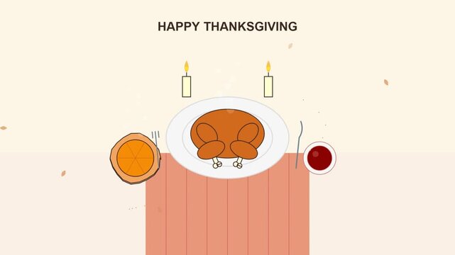 Minimalist Thanksgiving Dinner Illustration with Roasted Turkey