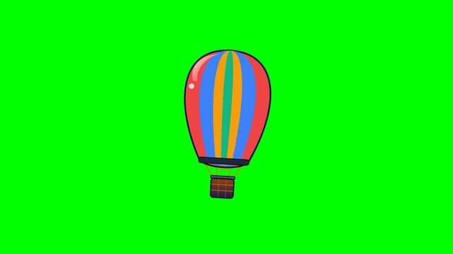 Colorful Hot Air Balloon Floating Animation on Green Screen Background.
