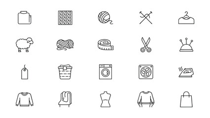 Fototapeta premium Collection of handdrawn icons representing various sewing crafting and laundry essential tools and items
