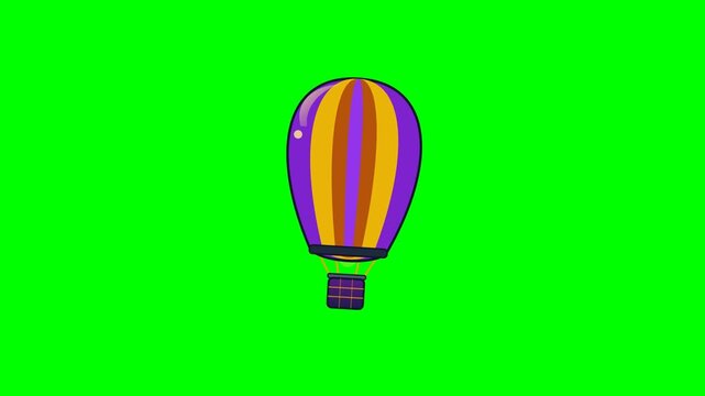 Animated Hot Air Balloon Floating on Green Screen Background.