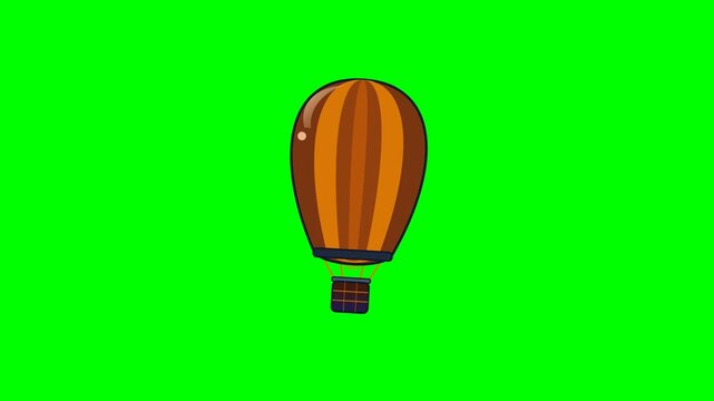 Animated Hot Air Balloon Floating on Green Screen Background.