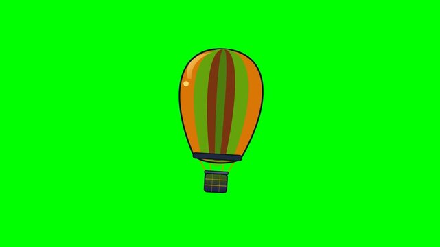 Animated Cartoon Hot Air Balloon Floating on Green Screen Background.