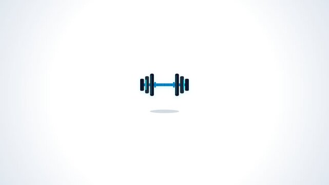 Minimalist Animated Dumbbell Icon Rotating on a Clean White Background.