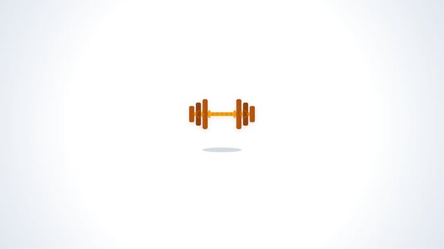 Minimalist 3D Golden Dumbbell Animation Rotating on Clean White Background.
