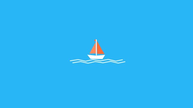 Minimalist Animated Sailboat Sailing on Blue Ocean Waves Graphic.