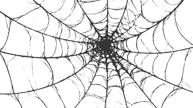 Abstract Spider Web Grunge Texture, Black Distressed Cobweb Background, Spooky Halloween Web Overlay, Rough Gothic Pattern, Monochrome Vector Illustration.