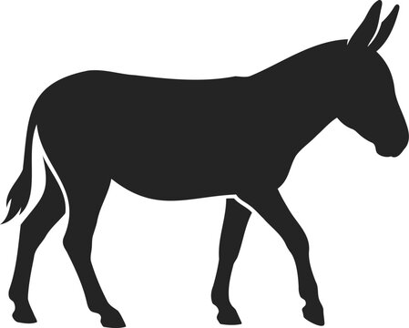 Black silhouette of a donkey wearing a blanket, isolated on white background, animal
