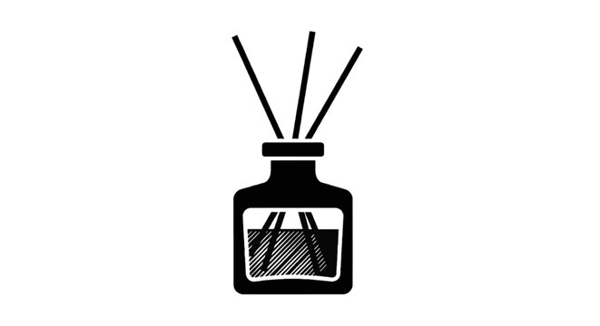 Vector illustration of black icon of a reed diffuser with aroma sticks in a glass bottle on a transparent background