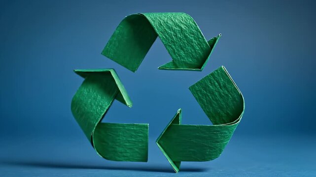 Green Recycling Symbol Icon Against A Blue Background Studio Lighting Environment