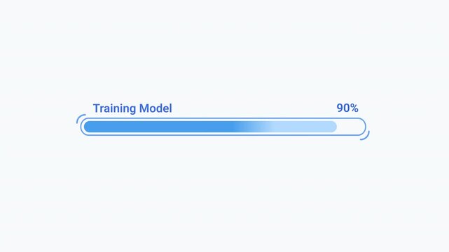 Flat vector animated AI model training progress bar with loading indicator and status text. Ideal for artificial intelligence, machine learning, and technology motion graphic