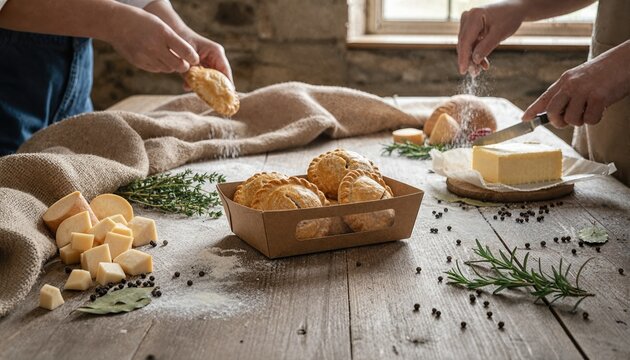 Rustic mini Cornish pasties with raw farm-fresh ingredients