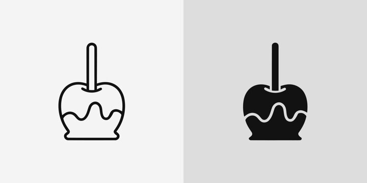 Candy apple icon set featuring caramel coating on stick design for sweet carnival treat snack graphic elements simple minimal style vector illustration isolated design asset object.
