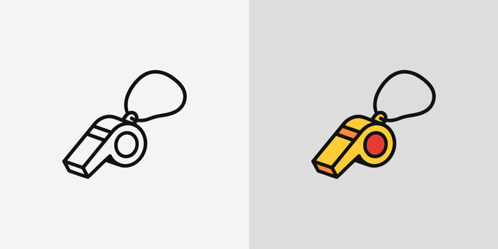 Sports whistle icon set featuring lanyard string strap design for referee coach training signaling equipment graphic elements minimal style vector illustration isolated logo asset.