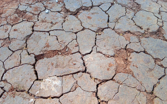 Close-Up of Cracked Dry Soil Texture Caused by Drought