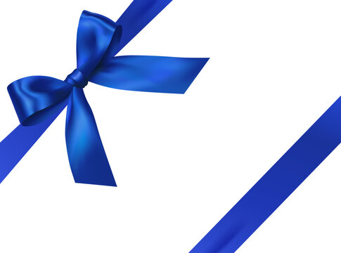 Vector decorative shiny gift blue ribbon with tied bow design element isolated on white background