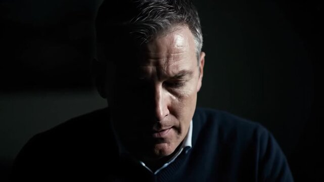 Close-up of an adult male, close-up of a middle-aged man contemplating
