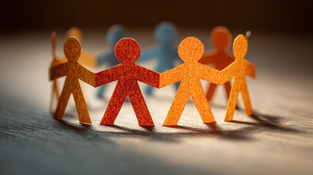 Teamwork and Collaboration Concept with Colorful Paper People Holding Hands in Unity and Partnership