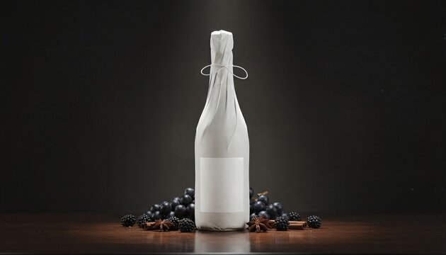 Sophisticated white labeled wine bottle in moody luxury restaurant setting