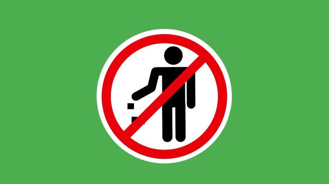 No littering sign icon featuring a person disposing waste with a red prohibition symbol. Suitable for environmental protection, public cleanliness, and waste prevention concepts.