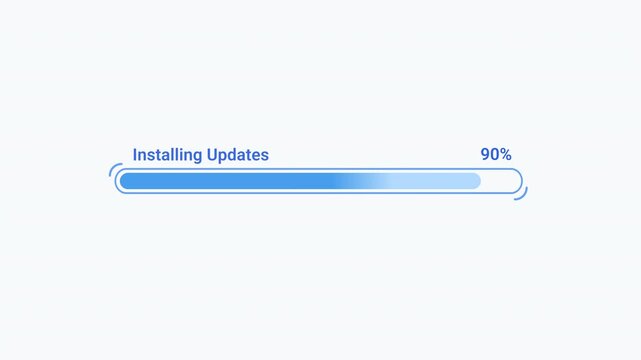 Flat vector animated software update progress bar  with loading indicator and status text. Ideal for operating system updates, software installation, and technology motion gra