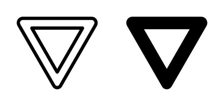 Yield Sign Vector Icons, Give Way Symbol, Triangle Road Sign Graphics, Black and White Traffic Symbols