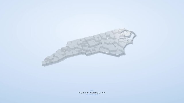 North Carolina USA 3D state map in glass style, rotating animation seamless loop