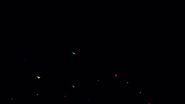 Colorful falling confetti particles against a dark black background in high resolution 4K at 60FPS for celebration overlays