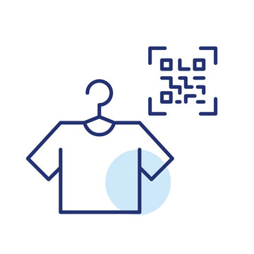 Scan apparel, digital style. QR code and t-shirt. Pixel perfect, editable stroke vector icon